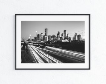 Black and White Downtown Houston Skyline and Be Someone Mural - Landscape Photography - Fine Art Photograph