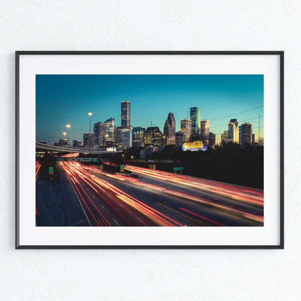 Downtown Houston Skyline and Be Someone Mural at Sunset - Landscape Photography - Fine Art Photograph