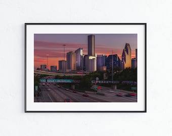 Downtown Houston Skyline and Be Someone Mural at Sunset - Landscape Photography - Fine Art Photograph