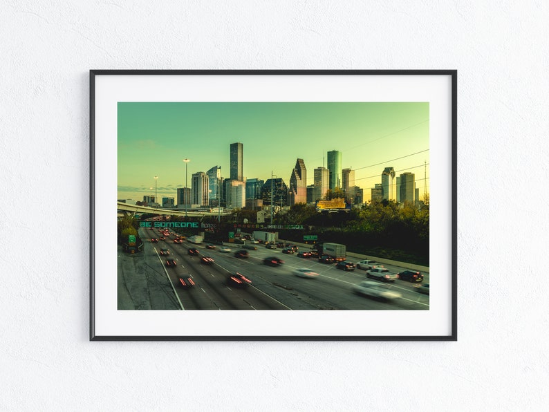 Downtown Houston Skyline and Be Someone Mural at Sunset Landscape Photography Fine Art Photograph image 3