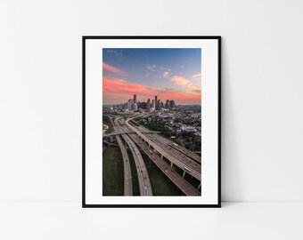 Aerial View of Downtown Houston Skyline at Sunset - Landscape Photography - Fine Art Photograph