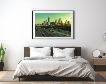 Downtown Houston Skyline and Be Someone Mural at Sunset - Landscape Photography - Fine Art Photograph