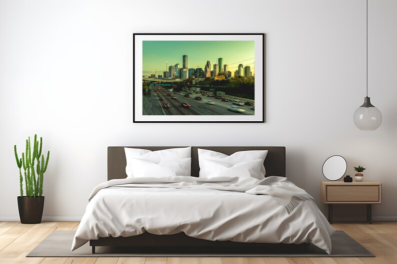 Downtown Houston Skyline and Be Someone Mural at Sunset Landscape Photography Fine Art Photograph image 1