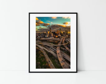 Aerial View of Downtown Houston Skyline at Sunset - Landscape Photography - Fine Art Photograph