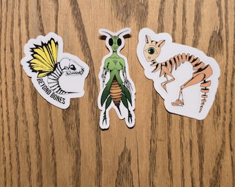 silly fun creature stickers. unique stickers. creative designs