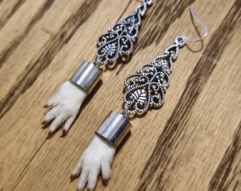 Filagree Style Vintage look Taxidermy Guinea Pig Paw earrings. Taxidermy earrings. taxidermy jewelry. oddities earrings