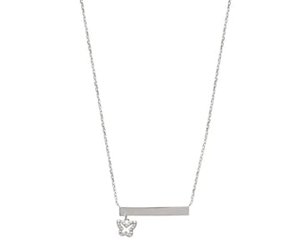 Collier papillon oxydes de zirconium plaque à graver en argent rhodié avec ou sans gravure