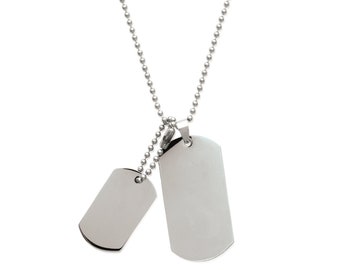 Collier à graver • id tag militaire • 2 plaques • acier inoxydable • polissage effet miroir • avec ou sans gravure