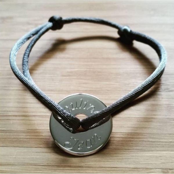 Bracelet à graver • cordon disque jeton 15 mm en argent • bijou gravé personnalisé • bracelet personnalisable avec ou sans gravure