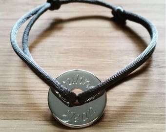 Bracelet Grain De Café Gravure Identité - Argent Massif 925, 18 Cm, Neuf Avec étiquettes