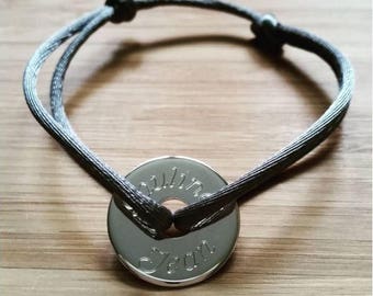 Engraving bracelet • 15mm silver token disc cord • custom engraved jewel • customizable bracelet with or without burning