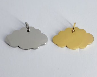 Pendentif nuage à graver • 24 x 14 mm • sequin en acier inoxydable • aspect miroir • avec ou sans gravure