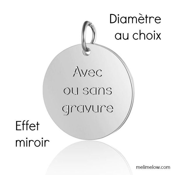 Pendentif à graver • médaille ronde • taille au choix • en acier inoxydable • polissage effet miroir • avec ou sans gravure