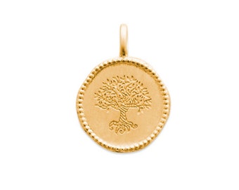 Pendentif à graver • médaille arbre de vie 16 mm • ronde plate mat en plaqué or • avec ou sans gravure