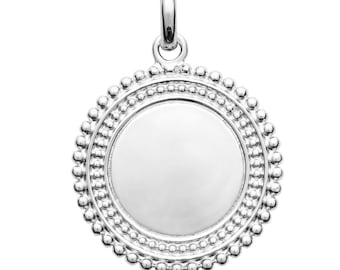 Pendentif à graver • médaille ronde 18 mm double pointillés • argent rhodié 925 • avec ou sans gravure