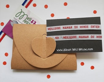 Bracelet message "Meilleure maman du monde entier" • ruban tissé brodé • cadeau pour maman • fête des mères