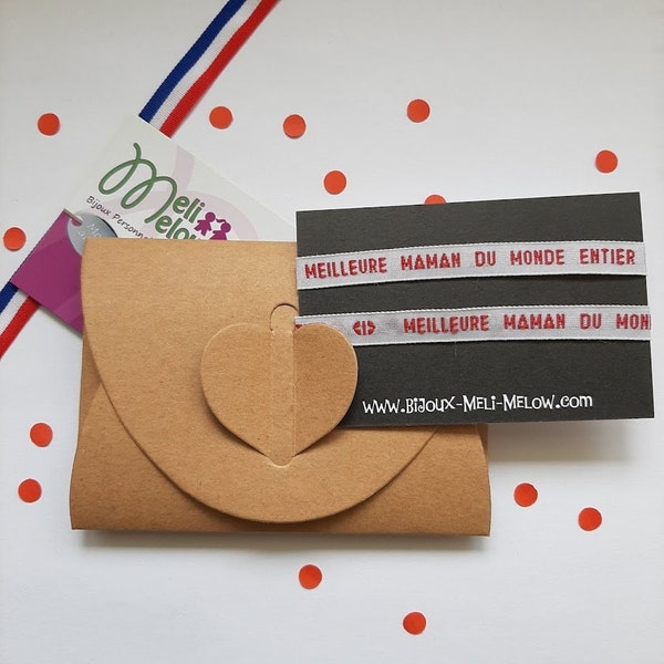 Bracelet message "Meilleure maman du monde entier" • ruban tissé brodé • cadeau pour maman • fête des mères