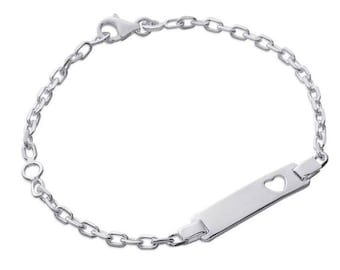 Curb chain Bracelet heart sterling silver children 16 cm with name engraved