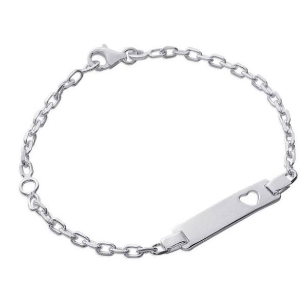 Gourmette Bracelet  petit coeur en argent massif pour enfant 16 cm avec prénom gravé