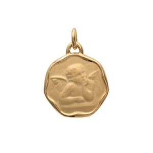 Pendant to engrave medal angel baptism 17 mm round gold plated