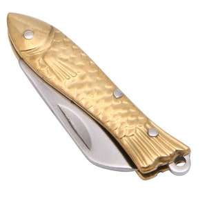 Collier mini couteau Poisson miniature en laiton et acier inoxydable image 4