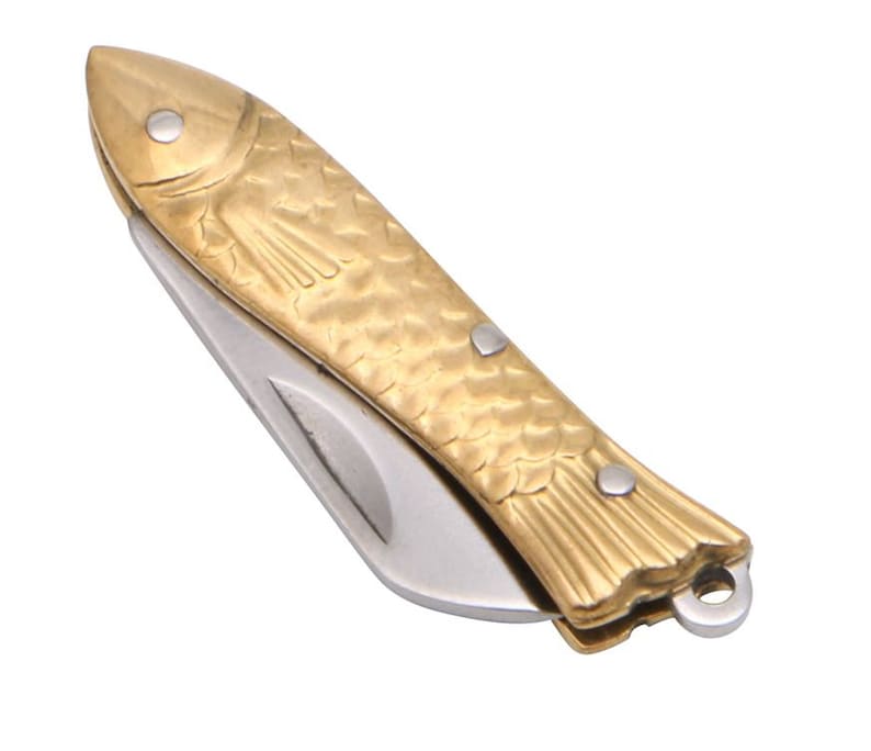 Collier mini couteau Poisson miniature en laiton et acier inoxydable image 4