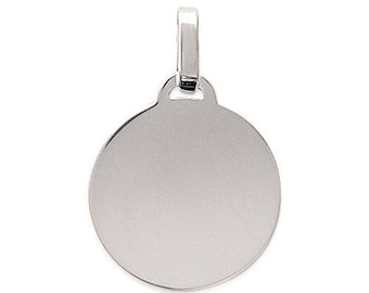 Pendentif à graver médaille 22 mm ronde plate épaisse en argent 925/000 avec ou sans gravure