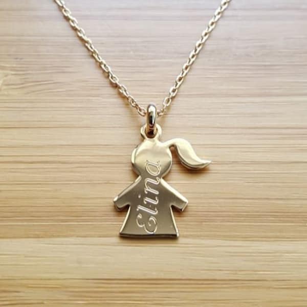 Collier fille girl pendentif à graver personnalisé en plaqué or sur chaîne