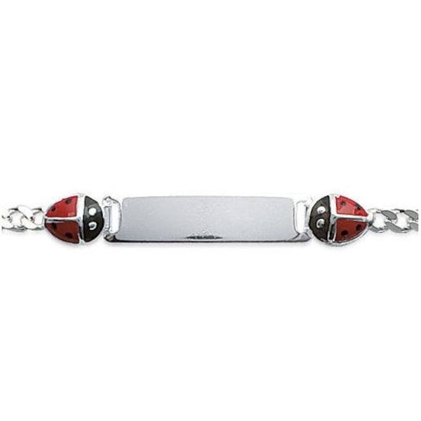 Gourmette Bracelet  en argent 2 coccinelles pour enfant 16 cm avec prénom gravé