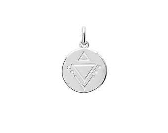 Pendentif à graver • médaille ronde en argent rhodié • motif triangle inca • avec ou sans gravure au dos