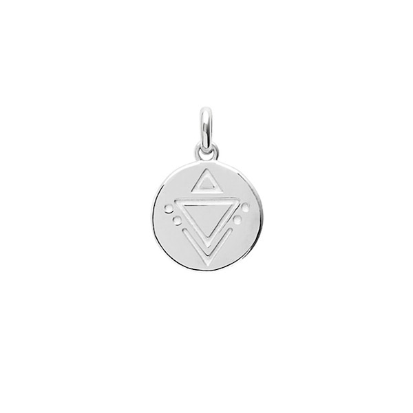 Pendentif à graver • médaille ronde en argent rhodié • motif triangle inca • avec ou sans gravure au dos