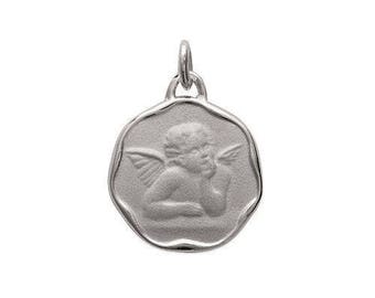 Engraving pendant • angel medal baptism 17 mm round silver • with or without engraving