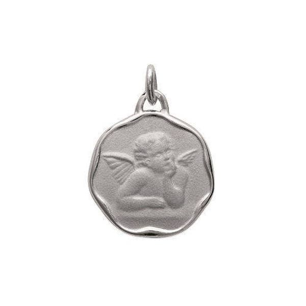 Pendentif à graver • médaille ange baptême 17 mm ronde en argent • avec ou sans gravure