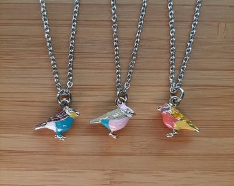 Small garden bird • on silver steel chain in bracelet or necklace and carabiner • natural jewel