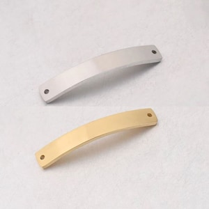 Connector to be engraved - rectangle 2 holes - silver or gold stainless steel - mirror-looking - with or without engraving