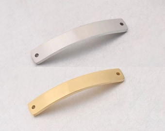 Connector to be engraved - rectangle 2 holes - silver or gold stainless steel - mirror-looking - with or without engraving