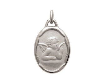 Pendentif à graver • médaille ange baptême 14 x 19 mm ovale en argent • avec ou sans gravure