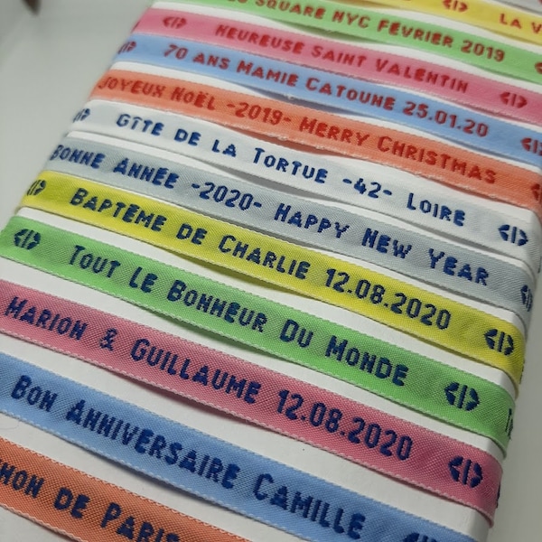Lotto di etichette da cucire per il nome e per creare braccialetti con messaggi intrecciati personalizzati nel colore di tua scelta