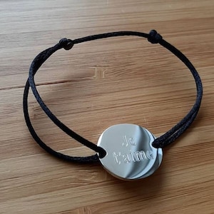 Bracelet I love you round medal 20 mm to engrave custom stainless steel with or without text engraving of your choice