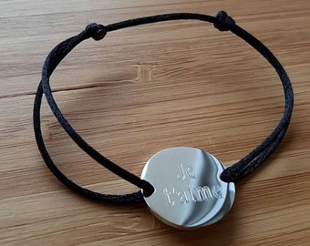 Bracelet Je t'aime médaille ronde 20 mm à graver personnalisé en acier inoxydable avec ou sans gravure texte au choix