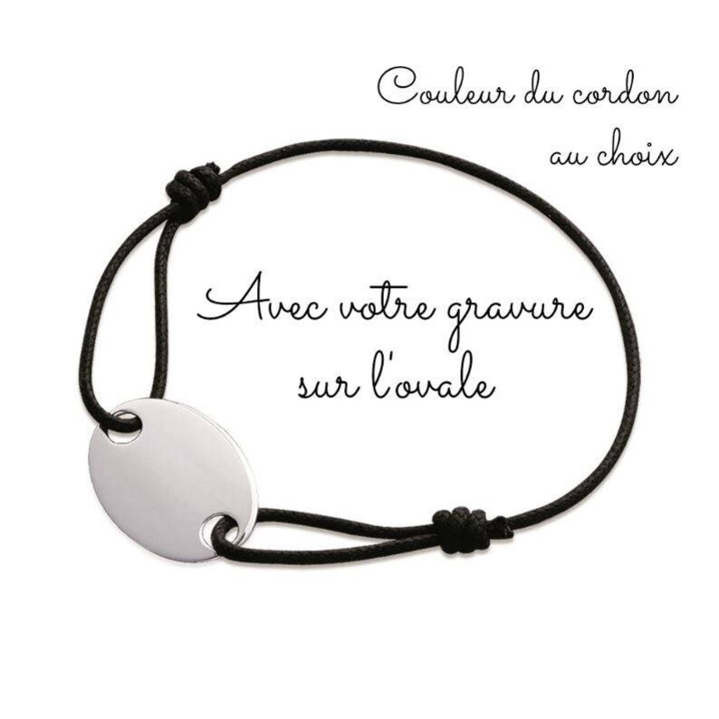 Bracelet à graver cordon et ovale en argent 925/000 bijou personnalisé avec ou sans gravure bijou personnalisable image 2