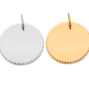 Pendant to engrave • serrated round medal • 20 mm • stainless steel • polishing mirror effect • with or without engraving