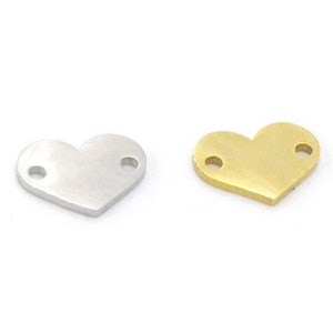 Mini heart to engrave - 2-hole connector - stainless steel - mirror-looking - with or without engraving