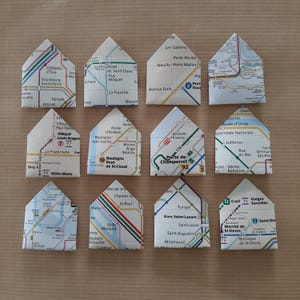 Conjunto de 25 mini sobres del metro de París • Ciudad de París • Tarjeta de felicitación en miniatura • Papel kraft y cartulina blanca • Papelería creativa