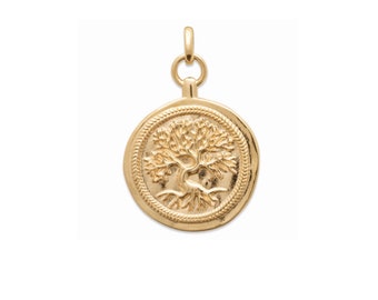 Pendentif à graver motif arbre de vie • Médaille ronde 18 mm en plaqué or • avec ou sans gravure • bijou personnalisable gravé