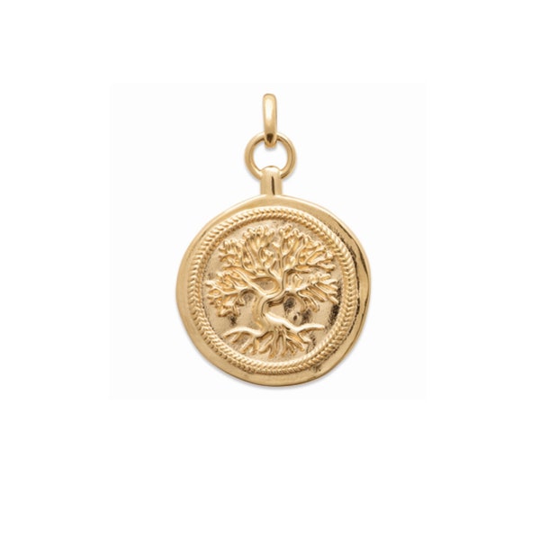 Pendentif à graver motif arbre de vie • Médaille ronde 18 mm en plaqué or • avec ou sans gravure • bijou personnalisable gravé