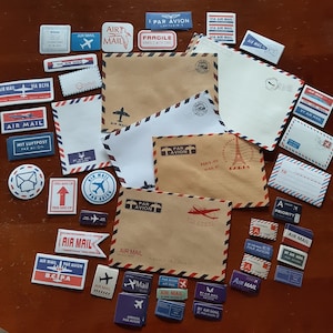 Paquete de correo aéreo: 7 sobres y 37 pegatinas