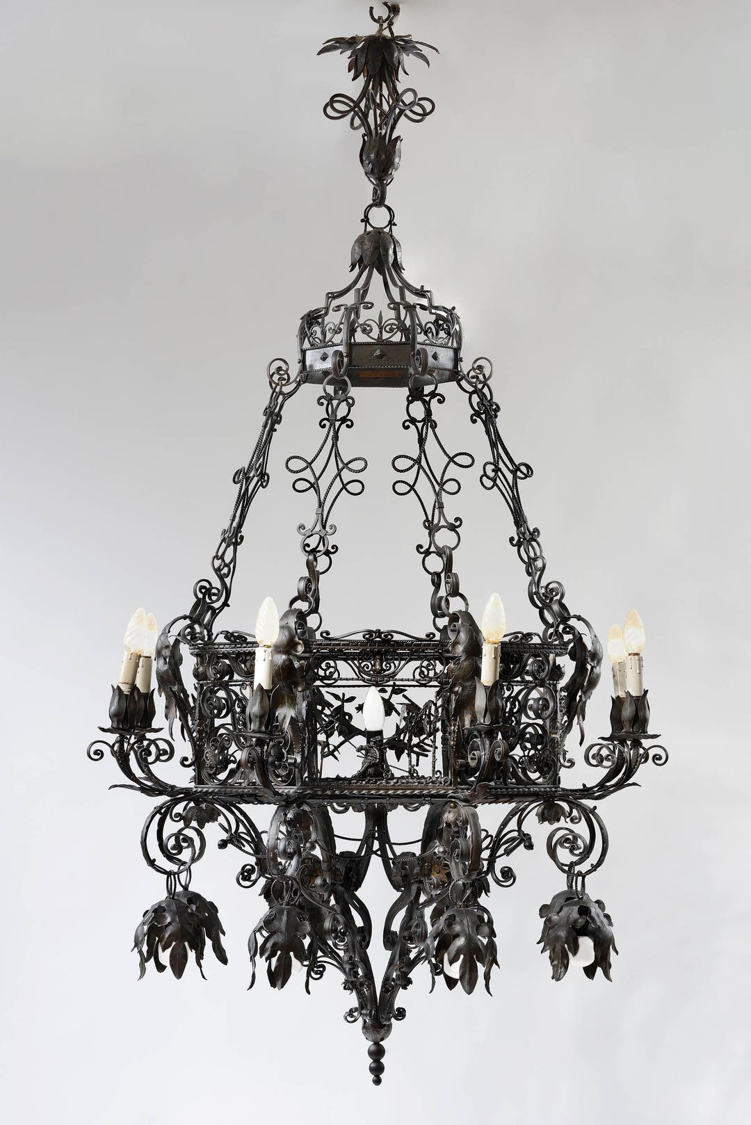 ORIGINAL IRON CHANDELIER Mazzucotelli School handmade unique