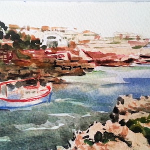 Original Italian watercolor painting with signature