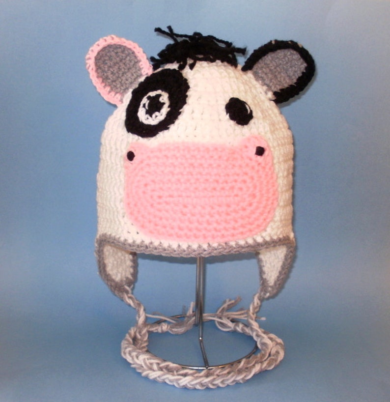 Crochet Pattern PDF Cow Hat. Beanie and Earflap. all Sizes Etsy